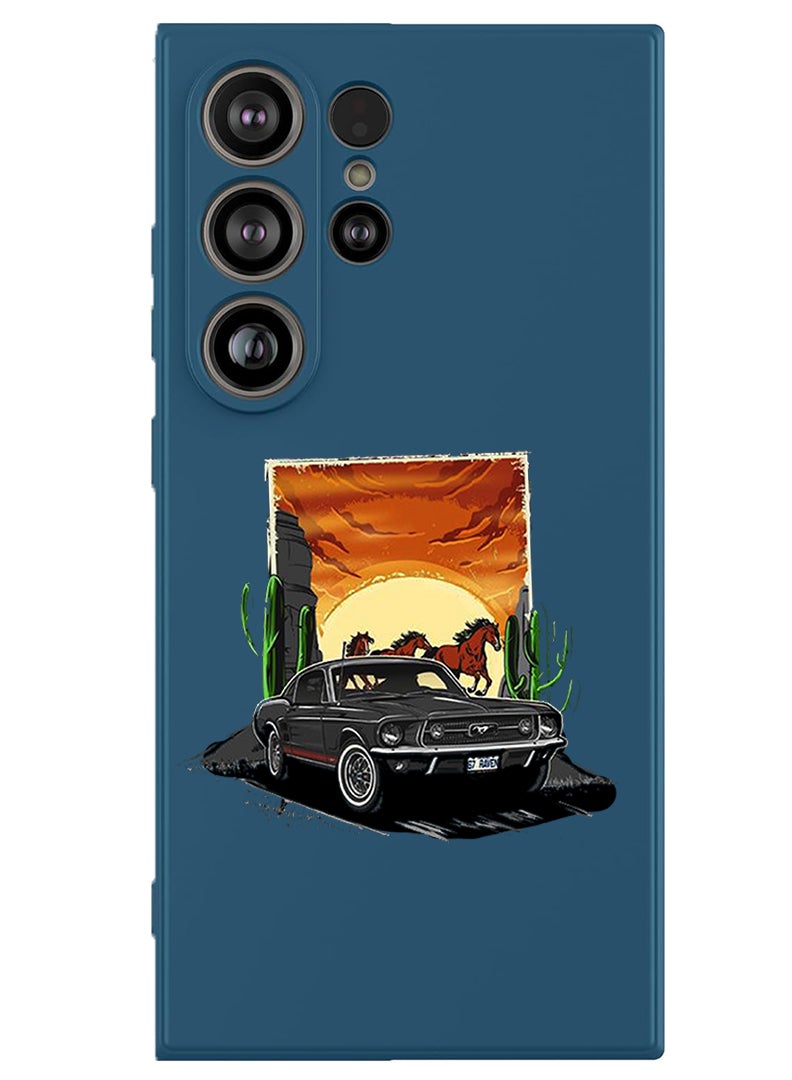 Theodor Protective Slim Fit Case Liquid Silicone Cover with Full Body Protection Anti-Scratch Shockproof Case For Samsung Galaxy S25 Ultra (Blue) - Car horse  - Image 1