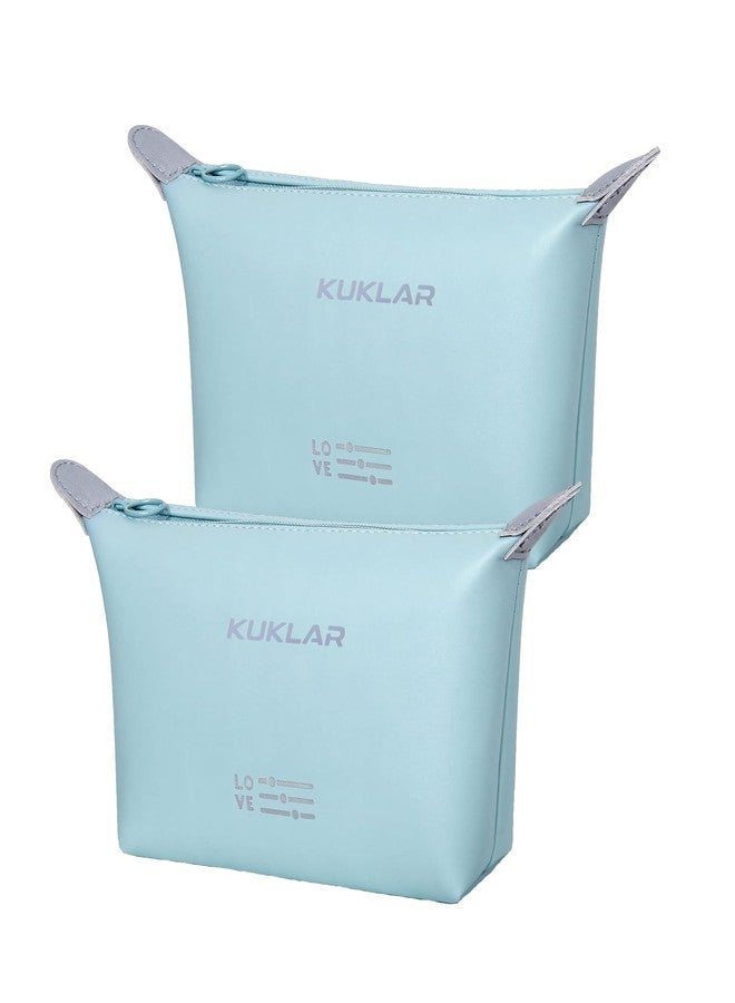 KUKLAR حقيبة أدوات تجميل صغيرة من KUKLAR للنساء، حقيبة مكياج مقاومة للماء، حقيبة سفر محمولة بسحاب، عبوة من قطعتين (أزرق سماوي) - Image 1