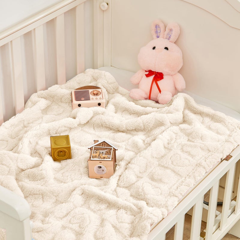 Yurhap Fleece Baby Blanket Heart Checkered Blanket, Ultra Soft Cozy Baby Blankets for Boys Girls, Fluffy Infant Toddler Newborn Receiving Blankets for Crib Stroller 30â€Ã—40â€ (Cream) - Image 4
