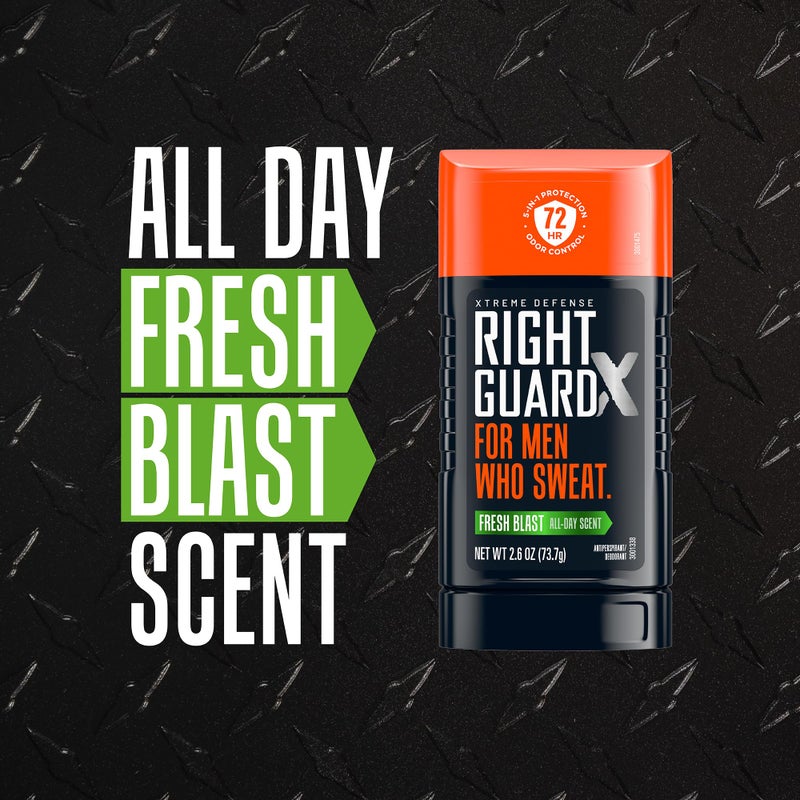 Right Guard Xtreme Defense Invisible Solid Antiperspirant Deodorant, Fresh Blast Scent - 5-in-1 Deodorant Men Can Trust, 72-Hour Odor Control, 2.6 oz (4 Pack) - Image 4