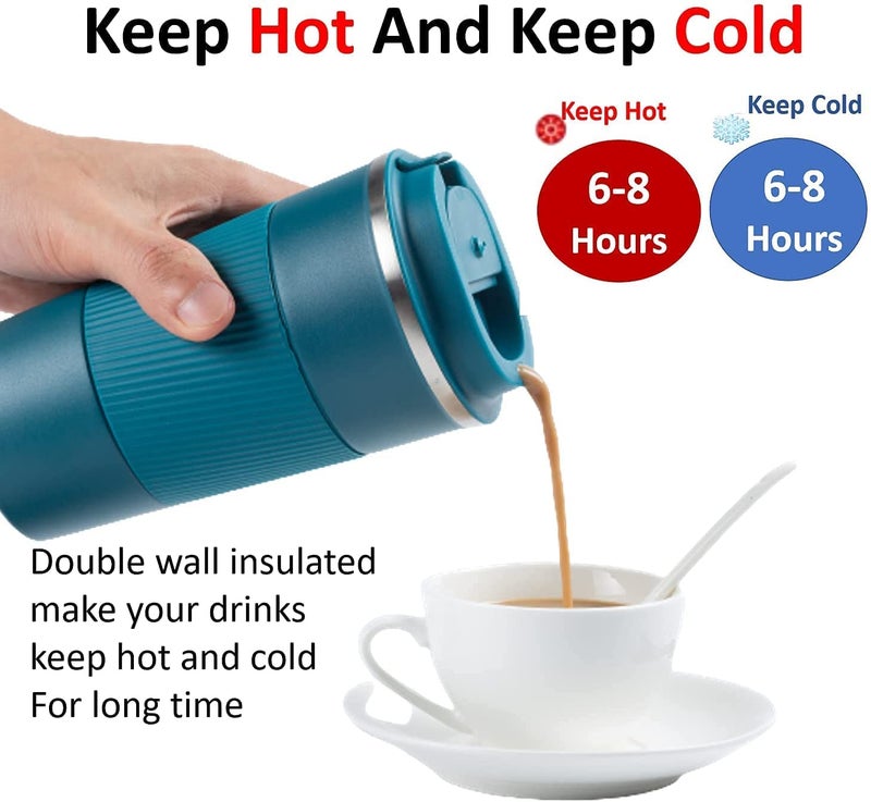 Wosta Insulated Travel Coffee Mug 2.0 | Double Wall Vacuum Stainless Steel Fat-Bottomed Coffee Cup Tumbler with Spill Proof Flip Lid for Hot and Ice Beverages (Blue Color, 380 Ml) - Image 3