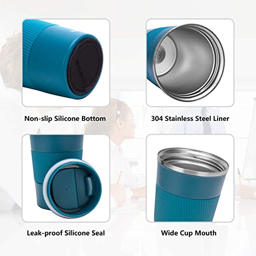 Wosta Insulated Travel Coffee Mug 2.0 | Double Wall Vacuum Stainless Steel Fat-Bottomed Coffee Cup Tumbler with Spill Proof Flip Lid for Hot and Ice Beverages (Blue Color, 380 Ml) - Image 4