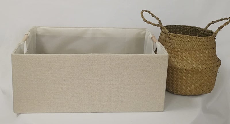 FUULOXE Storage Bin for Shelves Rectangle Closet Baskets Foldable Box with Handles Beige Shelf Baskets Toy Boxes for Home Office Car Dormroom - Image 3