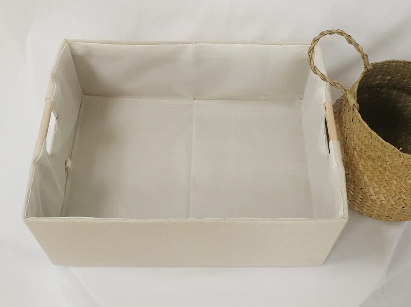 FUULOXE Storage Bin for Shelves Rectangle Closet Baskets Foldable Box with Handles Beige Shelf Baskets Toy Boxes for Home Office Car Dormroom - Image 5