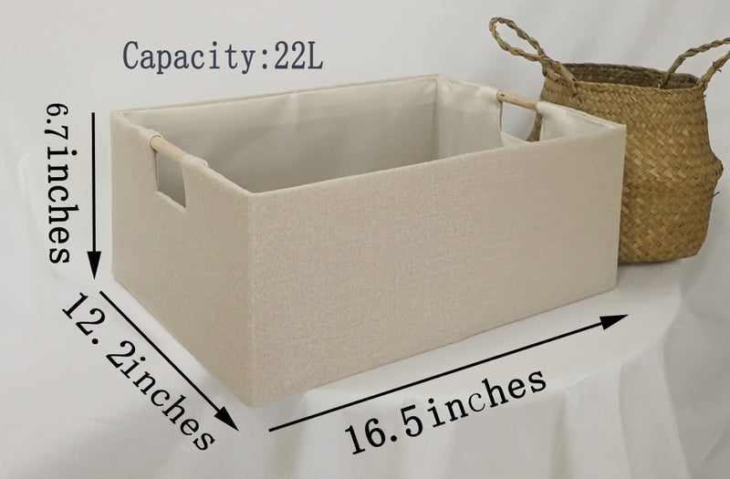 FUULOXE Storage Bin for Shelves Rectangle Closet Baskets Foldable Box with Handles Beige Shelf Baskets Toy Boxes for Home Office Car Dormroom - Image 2