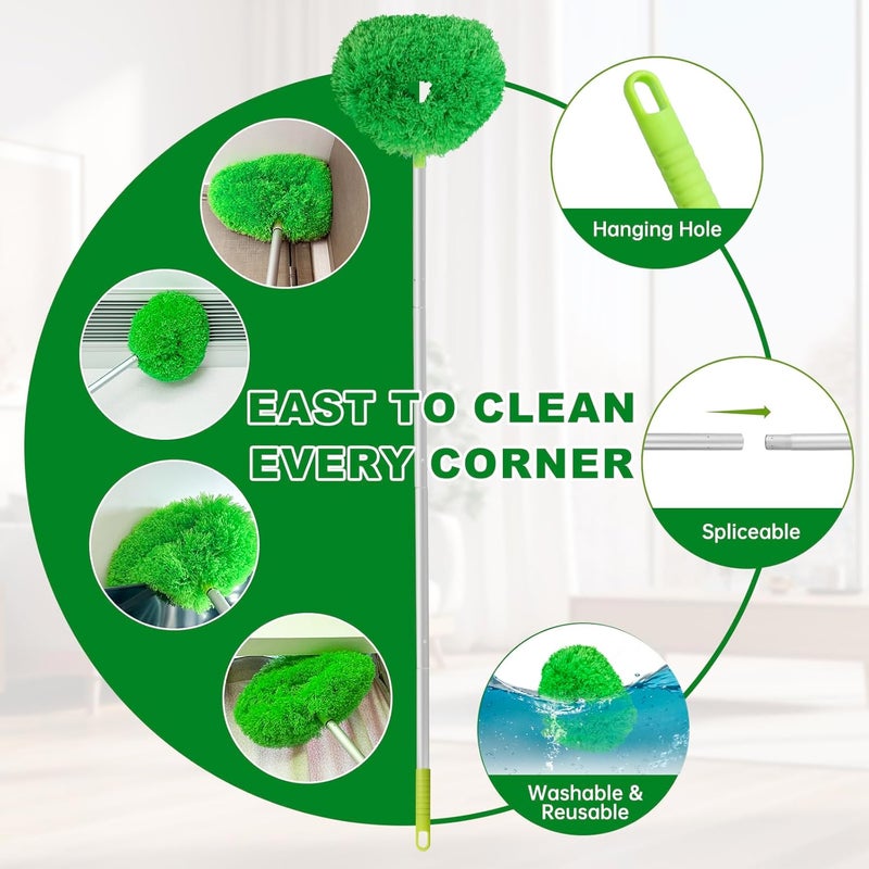 Heonay Ceiling Fan Cleaner Duster Reusable Microfiber Ceiling Fan Blade Cleaner Removable Duster with Extension Pole Adjusts 13 to 49.7 Inch for Cleaning Walls Bookshelves Furniture Door Window Top (Green) - Image 3
