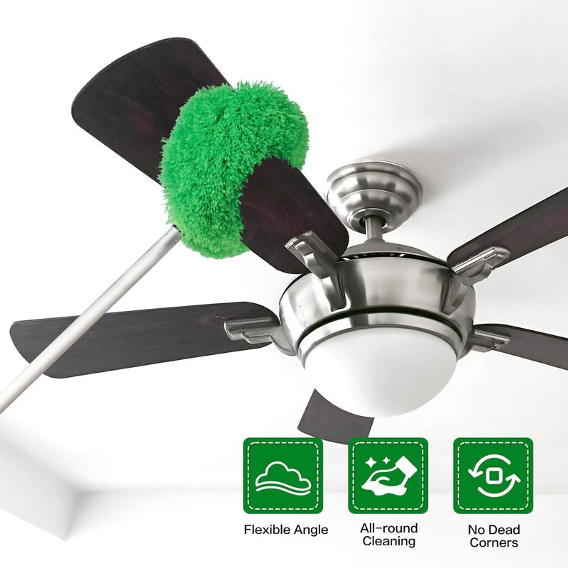 Heonay Ceiling Fan Cleaner Duster Reusable Microfiber Ceiling Fan Blade Cleaner Removable Duster with Extension Pole Adjusts 13 to 49.7 Inch for Cleaning Walls Bookshelves Furniture Door Window Top (Green) - Image 2