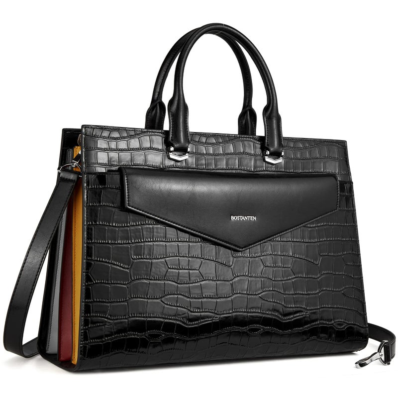 BOSTANTEN Laptop Briefcase for Women 15.6 Inch Tote Bag Genuine Leather Handbag Crocodile Pattern Work Bussiness Bag - Image 1