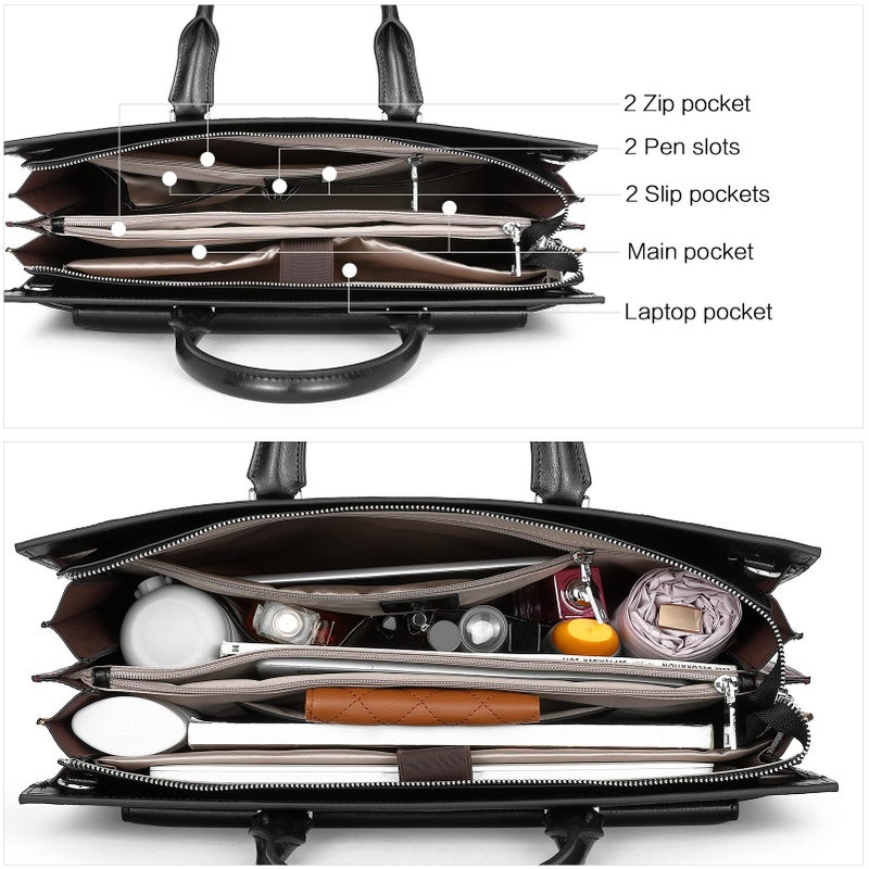 BOSTANTEN Laptop Briefcase for Women 15.6 Inch Tote Bag Genuine Leather Handbag Crocodile Pattern Work Bussiness Bag - Image 4