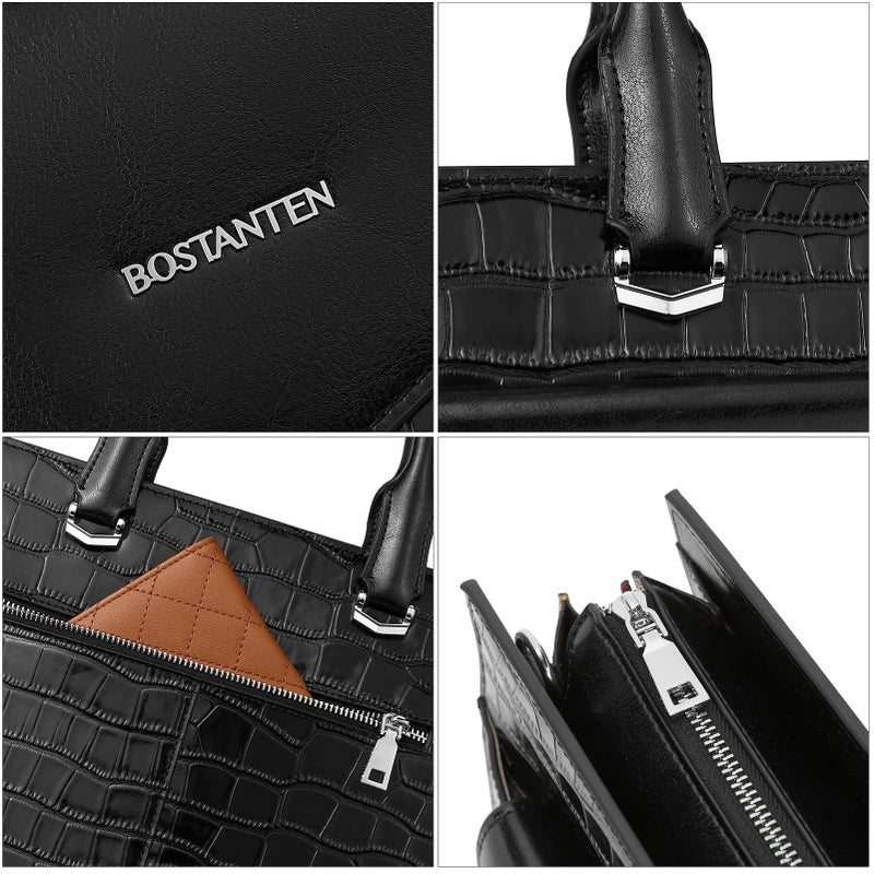 BOSTANTEN Laptop Briefcase for Women 15.6 Inch Tote Bag Genuine Leather Handbag Crocodile Pattern Work Bussiness Bag - Image 5