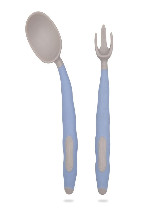 Bembika Baby Training Spoon Twist Spoon, Baby Silicone Training Spoon for Baby, Baby Spoon and Fork Set, Baby Spoon Feeding (Blue). - Image 1