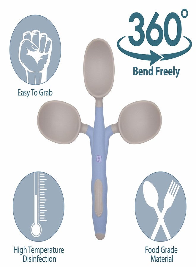 Bembika Baby Training Spoon Twist Spoon, Baby Silicone Training Spoon for Baby, Baby Spoon and Fork Set, Baby Spoon Feeding (Blue). - Image 4