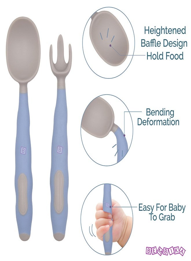 Bembika Baby Training Spoon Twist Spoon, Baby Silicone Training Spoon for Baby, Baby Spoon and Fork Set, Baby Spoon Feeding (Blue). - Image 2