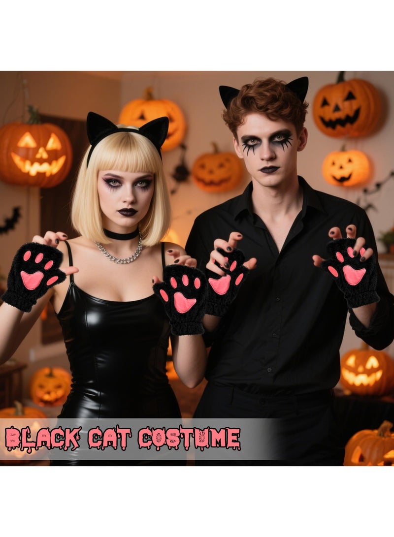 قفازات بدون أصابع على شكل مخلب قطة، قفازات حيوانات قطيفة على شكل دب فروي، إكسسوارات لطيفة لأزياء القطط في الهالوين للنساء - Image 4