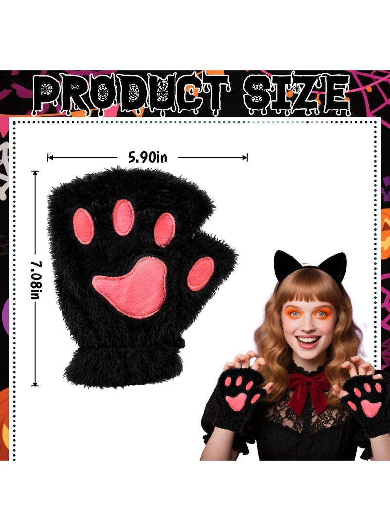 قفازات بدون أصابع على شكل مخلب قطة، قفازات حيوانات قطيفة على شكل دب فروي، إكسسوارات لطيفة لأزياء القطط في الهالوين للنساء - Image 2