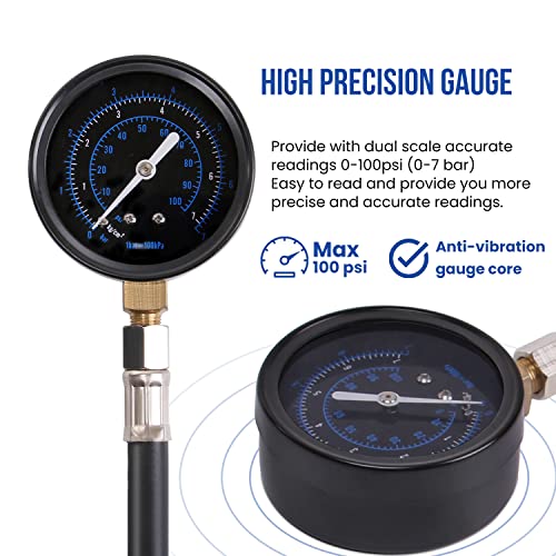 Lichamp مقياس ضغط الوقود ليشامب، مجموعة اختبار ضغط مضخة الوقود مع محول خرطوم، متوافق مع هوندا، فورد CFI EFI، GM MPI وكرايسلر MPFI - Image 4