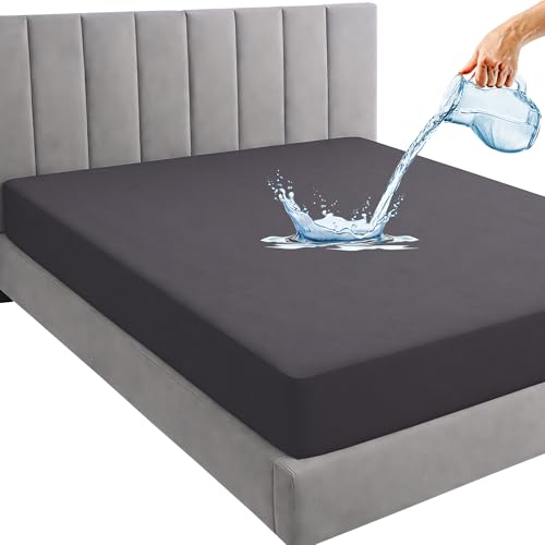 Mattress Protector 100% Waterproof King Size 72x72 Inches | Premium Cotton Feel, Ultra Soft & Breathable Fitted Bed Cover | Hypoallergenic & Washable Protector Fits Upto 10 Inches (Grey) - Image 1
