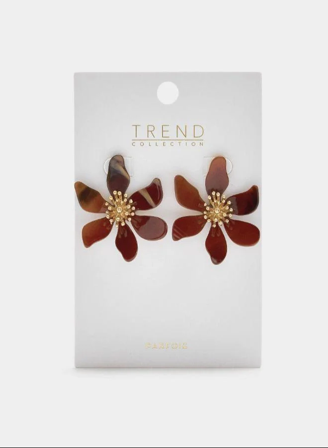 PARFOIS Brown Maxi flower earrings with stone effect for Women | Best Price UAE