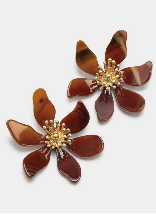 PARFOIS Brown Maxi flower earrings with stone effect for Women | Best Price UAE