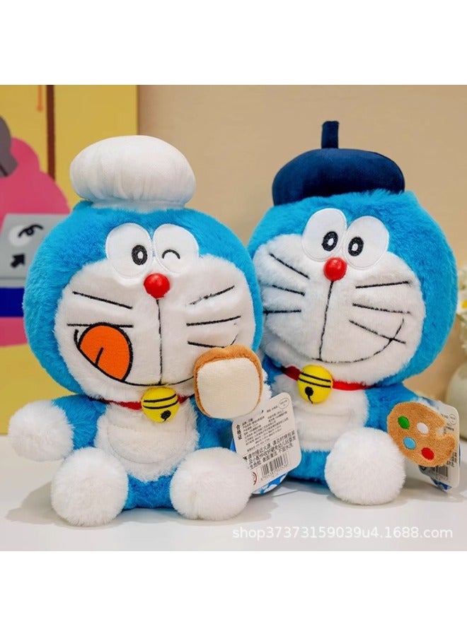 Genuine Licensed Doraemon Painter Chef Plush Doll Toy Doll Doraemon-Color:Hat Powder-Height:20cm