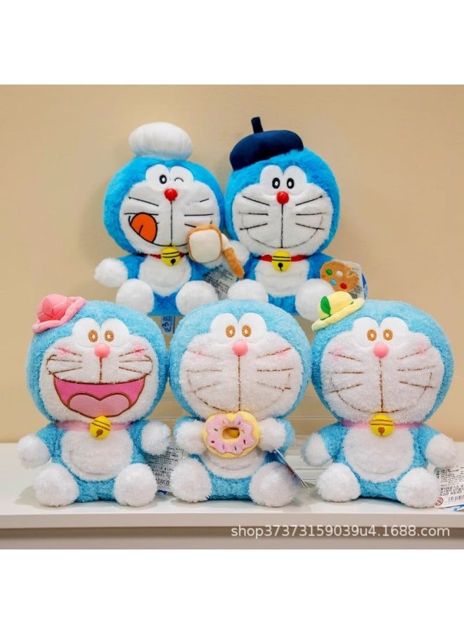 Genuine Licensed Doraemon Painter Chef Plush Doll Toy Doll Doraemon-Color:Hat Powder-Height:20cm