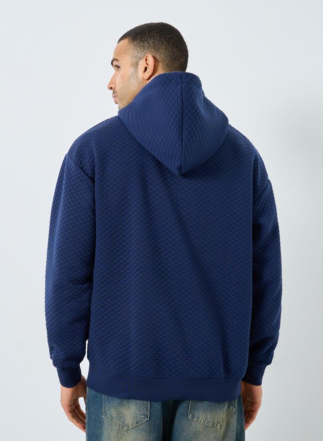 Styli Men Navy Textured Oversized Hoodie - Image 5