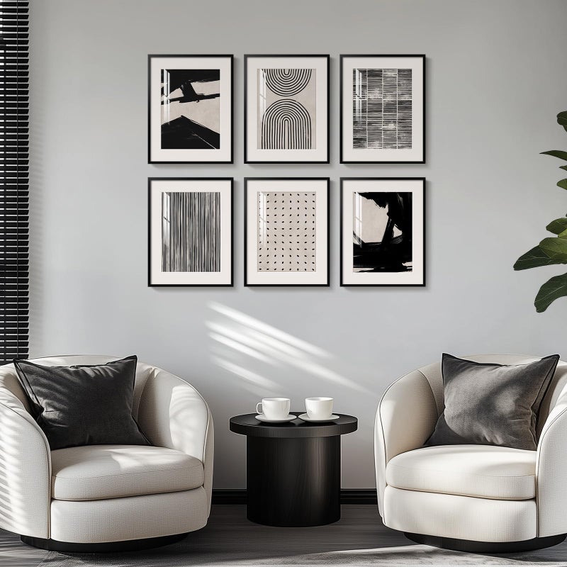 Cuspin Framed Black and White Abstract Wall Art, 6 Pieces Modern Prints Paintings Artwork for Walls, Minimalist Abstract Pictures for Living Room Bedroom Dining Room Office Bathroom Wall Decor 11x14 Inch - Image 5