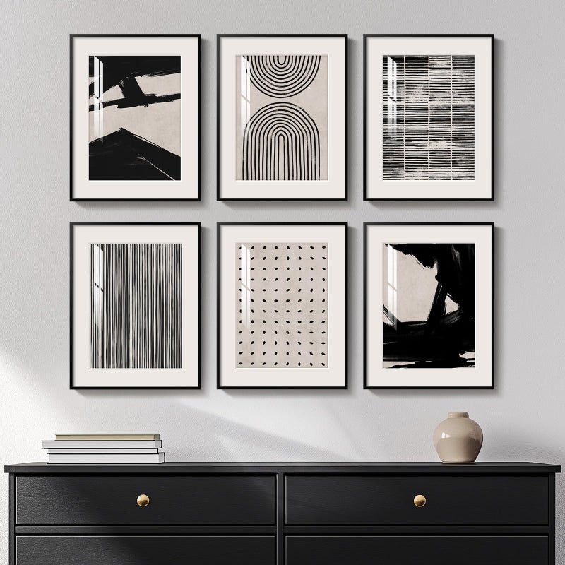 Cuspin Framed Black and White Abstract Wall Art, 6 Pieces Modern Prints Paintings Artwork for Walls, Minimalist Abstract Pictures for Living Room Bedroom Dining Room Office Bathroom Wall Decor 11x14 Inch - Image 1