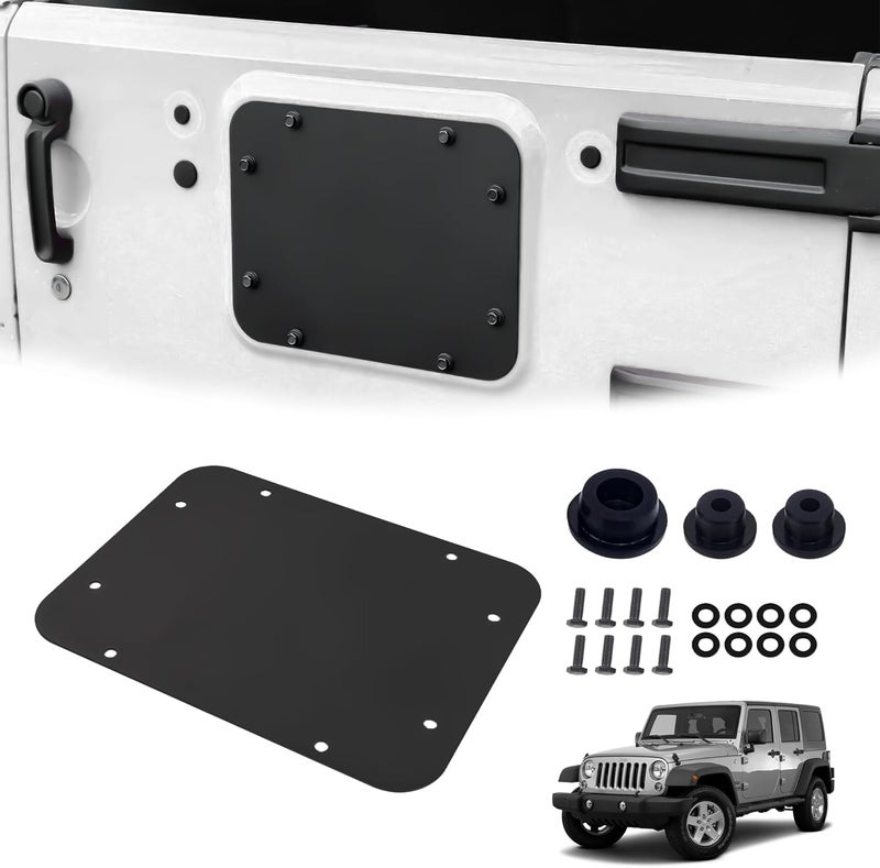 Phamyor Aluminum Spare Tire Carrier Delete Filler Plate with Bolts & Tailgate Rubber Plugs for Jeep Wrangler JK JKU (2007-2018) - Image 1