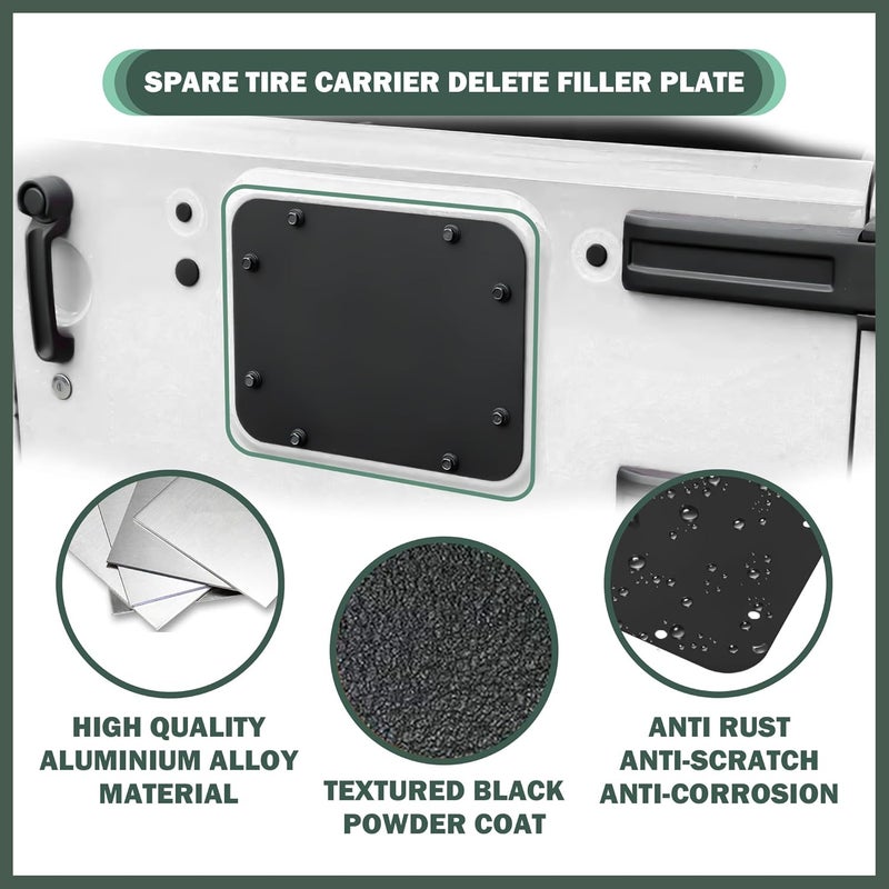 Phamyor Aluminum Spare Tire Carrier Delete Filler Plate with Bolts & Tailgate Rubber Plugs for Jeep Wrangler JK JKU (2007-2018) - Image 5