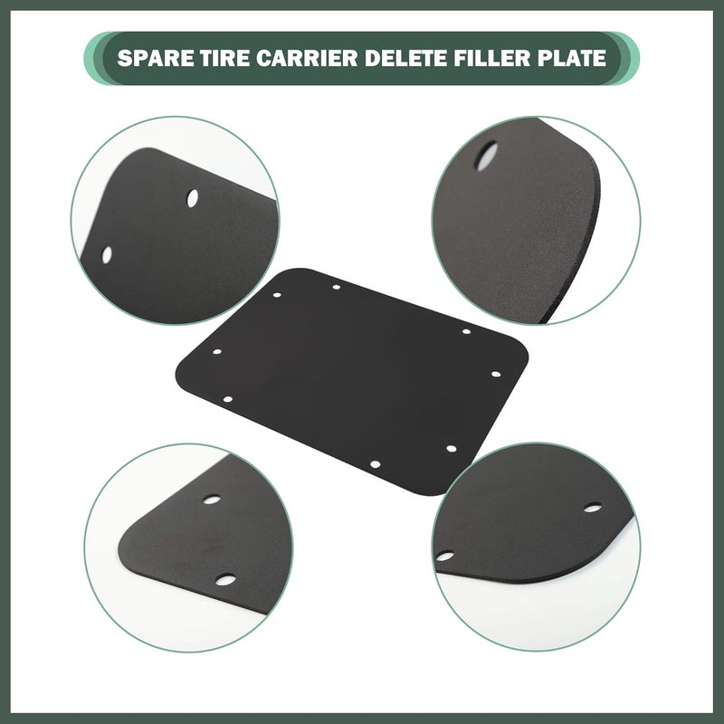 Phamyor Aluminum Spare Tire Carrier Delete Filler Plate with Bolts & Tailgate Rubber Plugs for Jeep Wrangler JK JKU (2007-2018) - Image 2