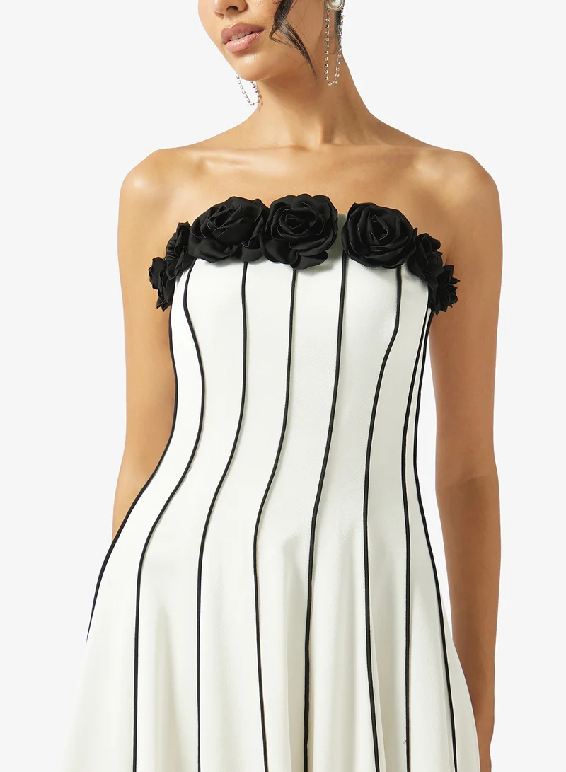 Akadia Fashion  STRAPLESS FLOWER DETAIL A LINE DRESS for Women | Best Price UAE