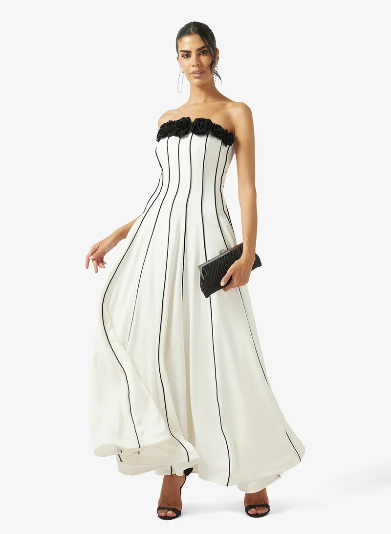 Akadia Fashion  STRAPLESS FLOWER DETAIL A LINE DRESS for Women | Best Price UAE