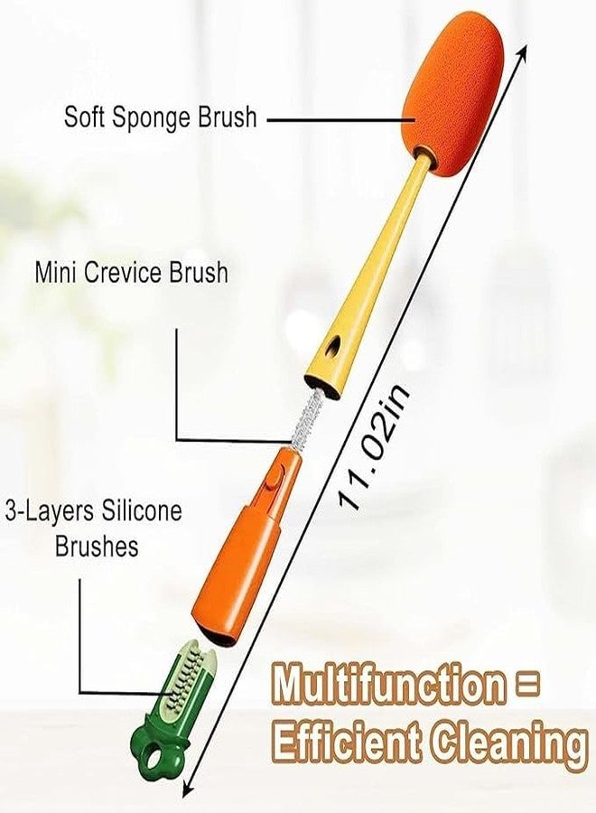 Shrux 3 in 1 Multifunctional Cleaning Brush for Baby Bottles, Cups, Lids, and Gaps - Long Handle for Water Bottles, Glass, Bowl, Juice and Milk Cup Cleaner - Image 4