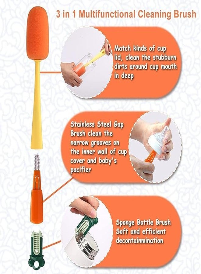 Shrux 3 in 1 Multifunctional Cleaning Brush for Baby Bottles, Cups, Lids, and Gaps - Long Handle for Water Bottles, Glass, Bowl, Juice and Milk Cup Cleaner - Image 3