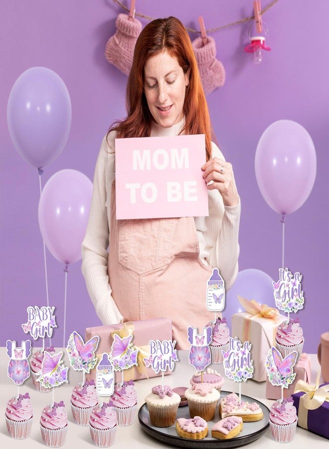 Balterever Purple Butterfly Baby Shower Cupcake Toppers Butterfly Baby Shower Decorations for Girl Purple It's A Girl Baby Girl Bday Decoration - Image 3
