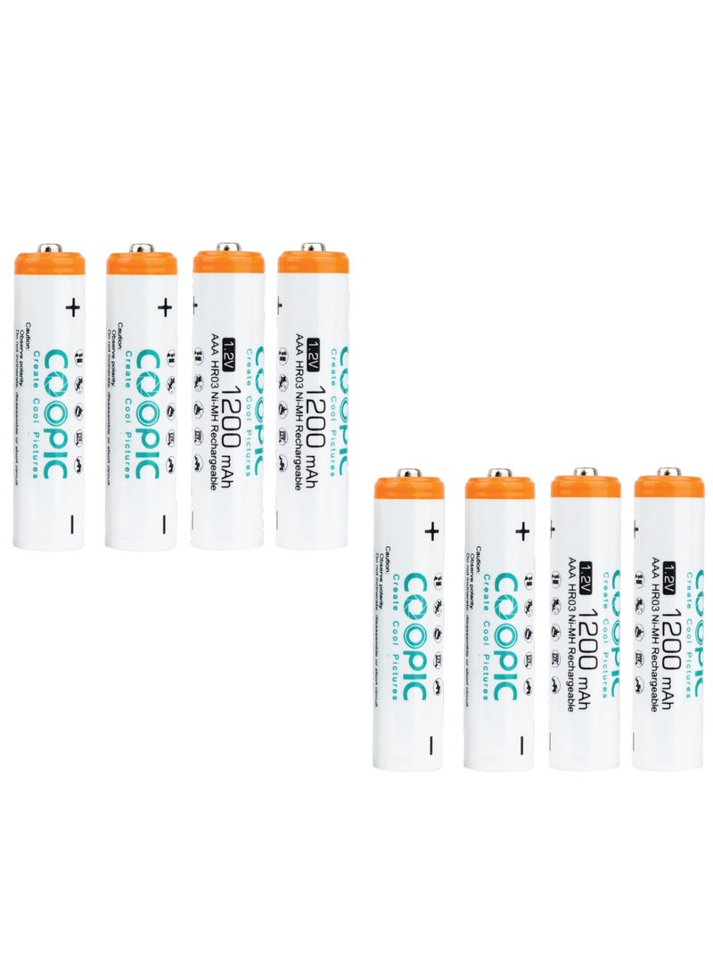كوبيك COOPIC Create Cool Pictures 8 قطع 1200 مللي أمبير AAA HR03 Ni-MH نوع مسبق الشحن بطارية قابلة لإعادة الشحن - Image 1