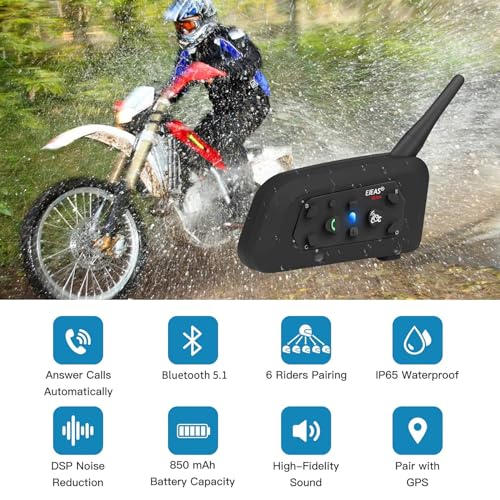 EJEAS خوذة دراجة نارية EJEAS V6 Pro مع نظام اتصال بلوتوث، سماعة رأس بلوتوث للدراجات النارية بمدى 1200 متر، نظام اتصال عالمي مع خاصية إلغاء الضوضاء ومقاوم للماء للدراجات الترابية/ATV/الدراجات الثلجية (1 قطعة) - Image 2