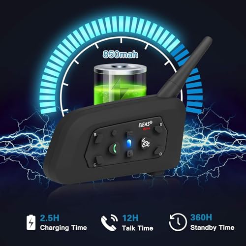 EJEAS خوذة دراجة نارية EJEAS V6 Pro مع نظام اتصال بلوتوث، سماعة رأس بلوتوث للدراجات النارية بمدى 1200 متر، نظام اتصال عالمي مع خاصية إلغاء الضوضاء ومقاوم للماء للدراجات الترابية/ATV/الدراجات الثلجية (1 قطعة) - Image 5