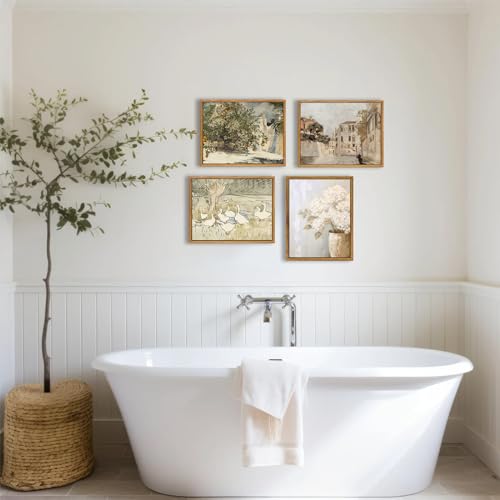 KBKBART Framed Wall Art Vintage, Farmhouse Decor White Hydrangeas Muted Vintage Floral Bathroom Canvas Painting, Flower Prints Canvas Wall Art for Bedroom, Living Room, Gallery, Vintage Wall Decor(8"x10") - Image 2