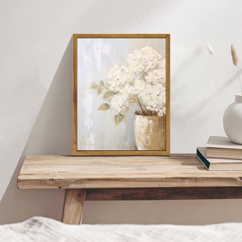 KBKBART Framed Wall Art Vintage, Farmhouse Decor White Hydrangeas Muted Vintage Floral Bathroom Canvas Painting, Flower Prints Canvas Wall Art for Bedroom, Living Room, Gallery, Vintage Wall Decor(8"x10") - Image 4