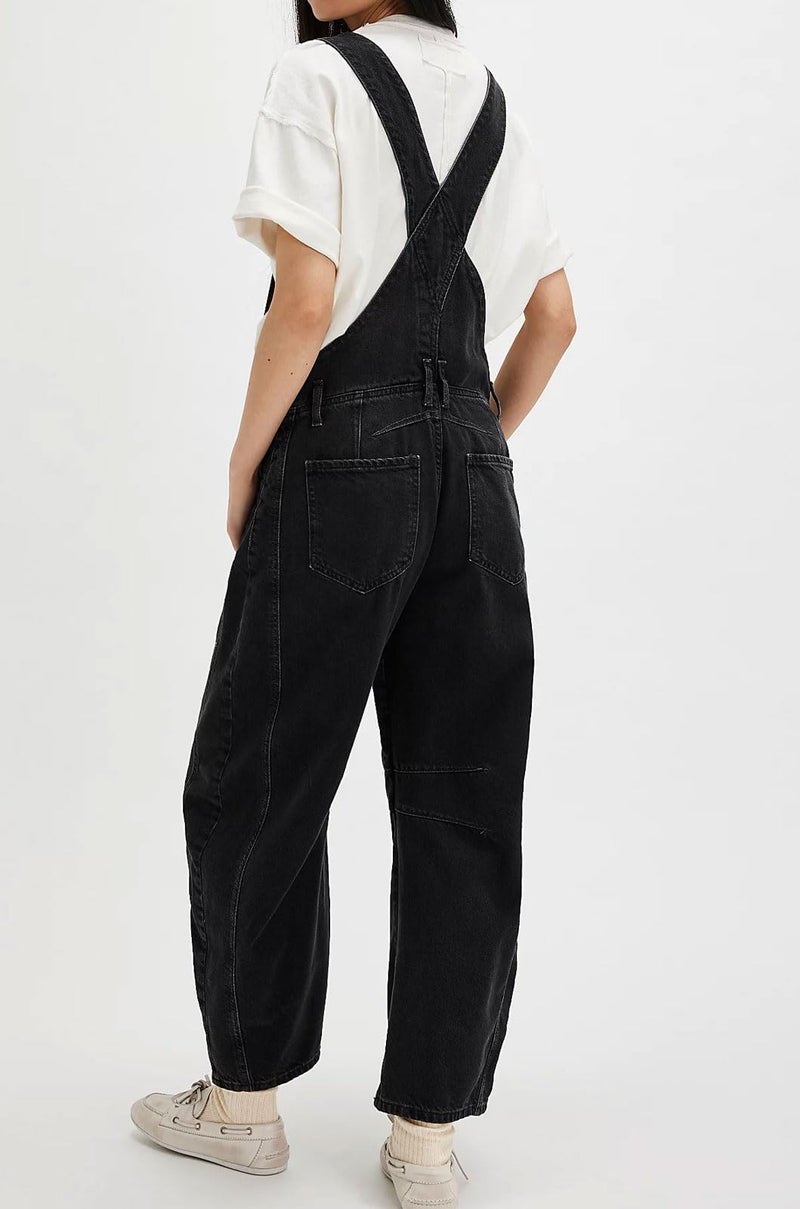yoeasy Womens Denim Bib Overalls Barrel Wide Leg Baggy Adjustable Strap Denim Pants Jumpsuits with Pockets (XX-Large, Black) - Image 3