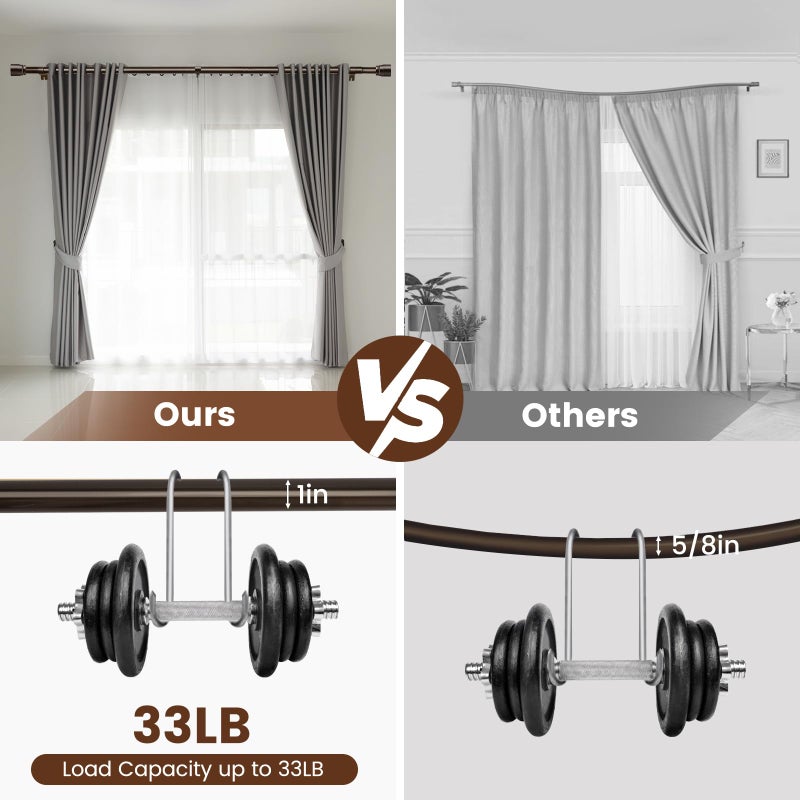 Hradecti 1â€ Diameter brown curtain rod Itself is 30 to 144 inch. 1 Pack Fits 30-142 inch, 66 to 120 inch Windows with Heavy Duty Adjustable brown curtain rods Splicing Metal Extra Long Curtain Rod - Image 4