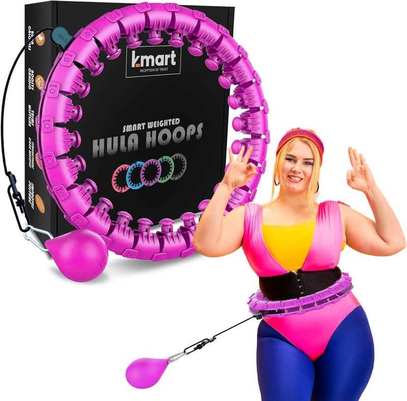 Kmart K-MART Smart Hula Ring Hoops, Weighted Hula Circle 24 Detachable Fitness Ring with 360 Degree Auto-Spinning Ball Gymnastics, Massage, Adult Fitness for Weight Loss (Orchid Purple) - Image 2
