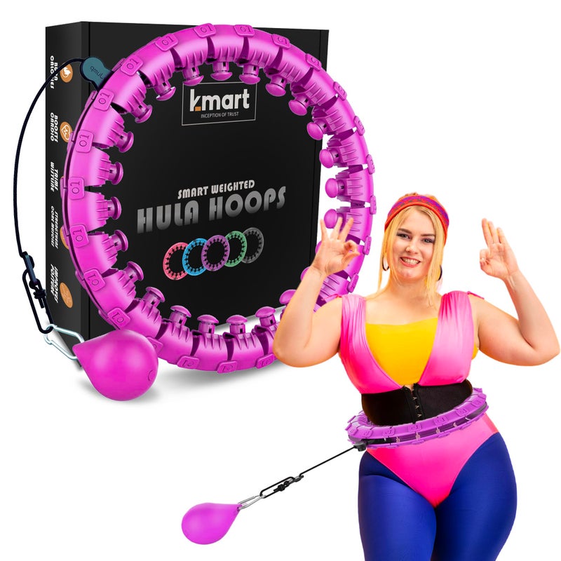 Kmart K-MART Smart Hula Ring Hoops, Weighted Hula Circle 24 Detachable Fitness Ring with 360 Degree Auto-Spinning Ball Gymnastics, Massage, Adult Fitness for Weight Loss (Orchid Purple) - Image 1