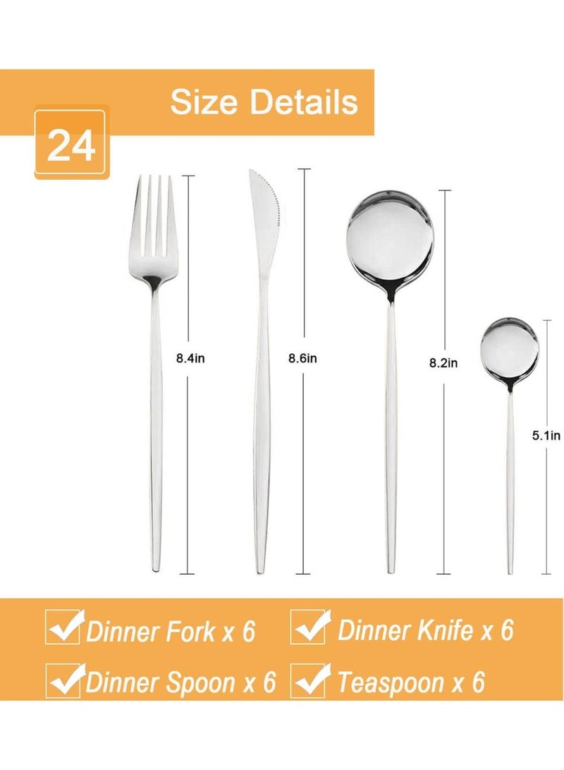 هومستر مجموعة أدوات الطعام من الفولاذ المقاوم للصدأ 24 قطعة ، سكين شوكة ملعقة أدوات الطاولة لـ 6 أشخاص ، غسالة صحون آمنة ، مجموعة أدوات طعام حديثة للاستخدام المنزلي والزفاف - Image 2