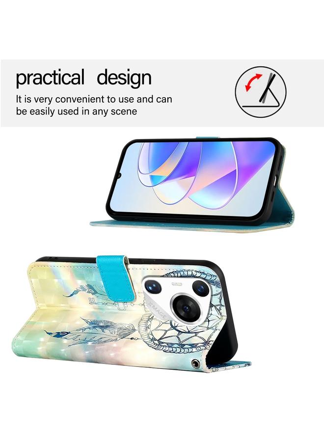 زبون جراب لهاتف Huawei Pura 70 Pro، جراب جلدي أفقي قابل للطي بتصميم ثلاثي الأبعاد - Image 3