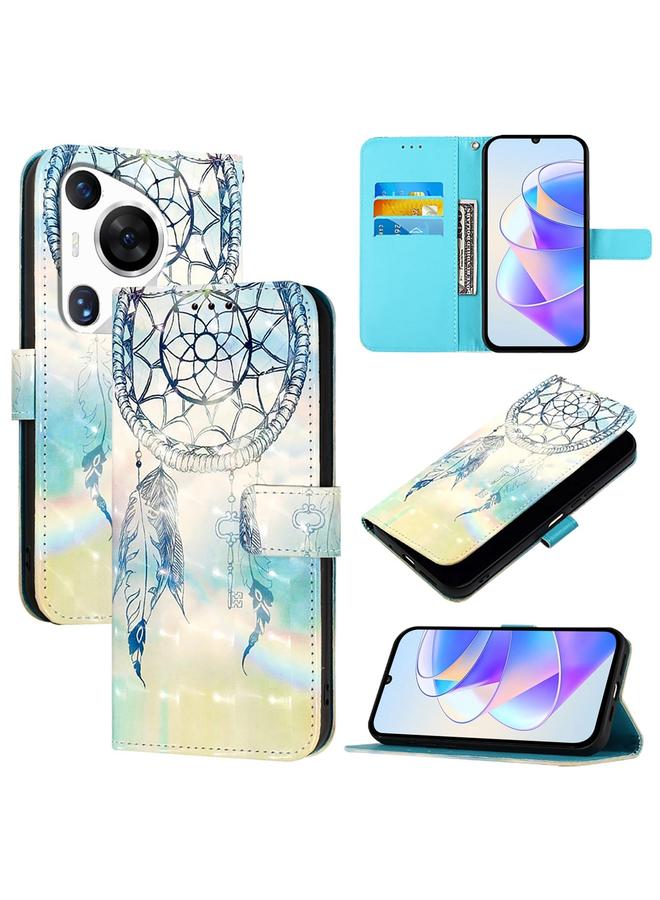 زبون جراب لهاتف Huawei Pura 70 Pro، جراب جلدي أفقي قابل للطي بتصميم ثلاثي الأبعاد - Image 1