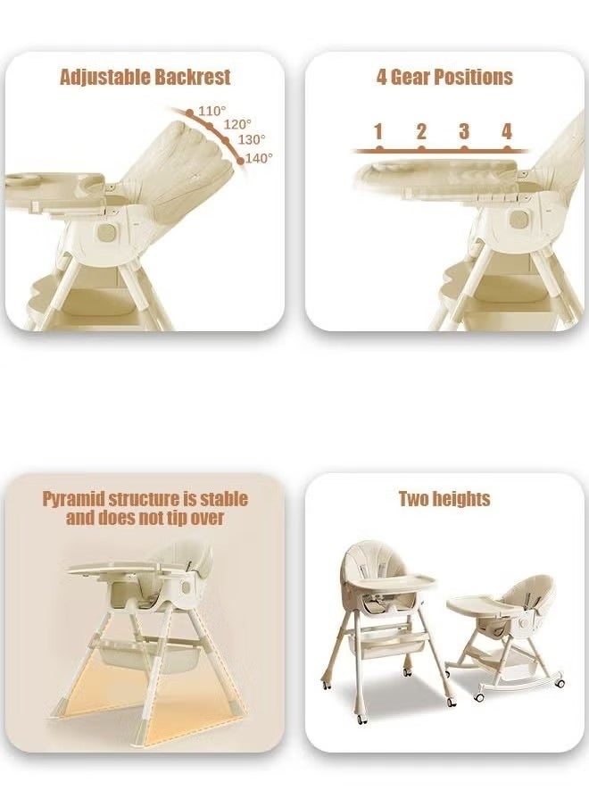 Gonice Baby High Chair 4 In 1 Folding Recline Feeding Seat Height Adjustable Child Feeding Chair with Removable Plate  - Image 5