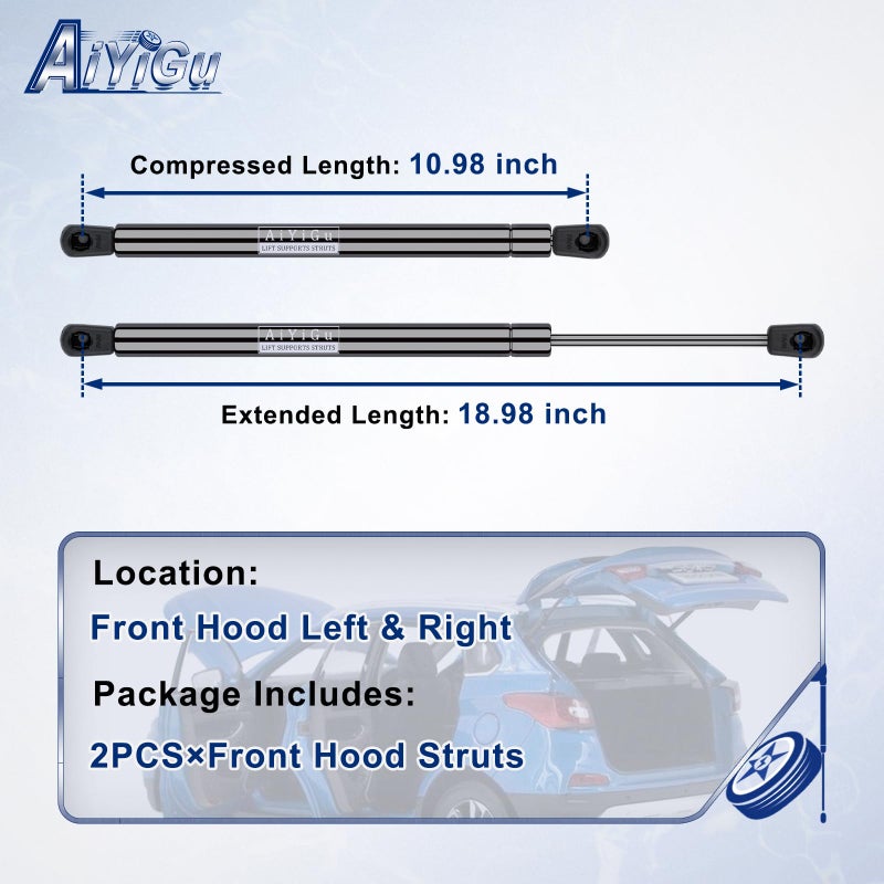 AiYiGu Front Hood Struts Shocks Lift Supports Gas Spring Compatible with 2002 2003 2004 2005 2006 2007 2008 2009 2010 Dodge Ram 1500/2500/3500/4500/5500 Pack of 2 PCS Replaces 55276321AA SG314036 4364 - Image 2